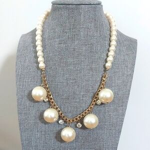 Unique Faux Pearl Chunky Necklace Gold Curb Chain Crstals 17-19"